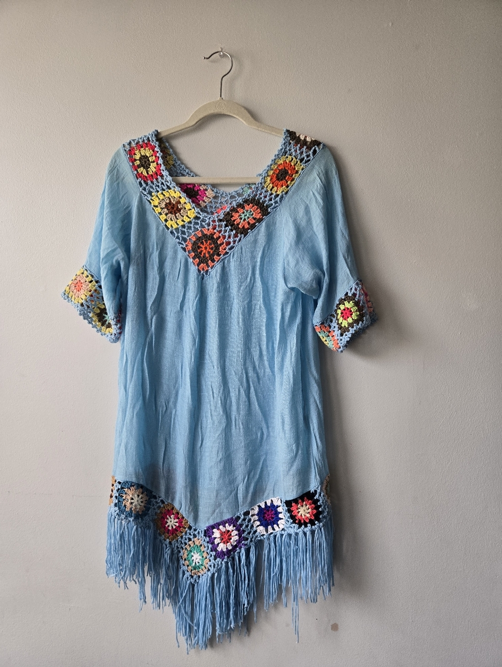Granny Square Crochet Swim Cover Up Blue